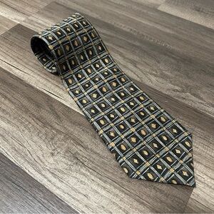 Dion Collection Men's 100% Silk Necktie‎ Canada Designer Geometric Black Tan EUC